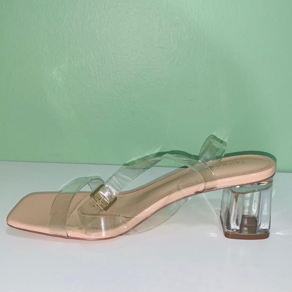Fashion Nova Clear Strap Sandals with Nude Base